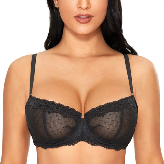SkyNiiq Lace Bra - Underwire Balconette Unlined Demi Sheer