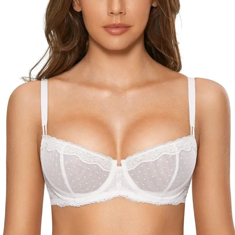 SkyNiiq Lace Bra - Underwire Balconette Unlined Demi Sheer