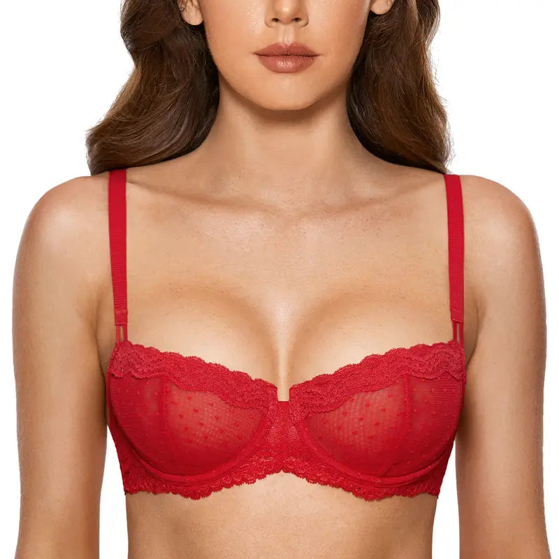 SkyNiiq Lace Bra - Underwire Balconette Unlined Demi Sheer
